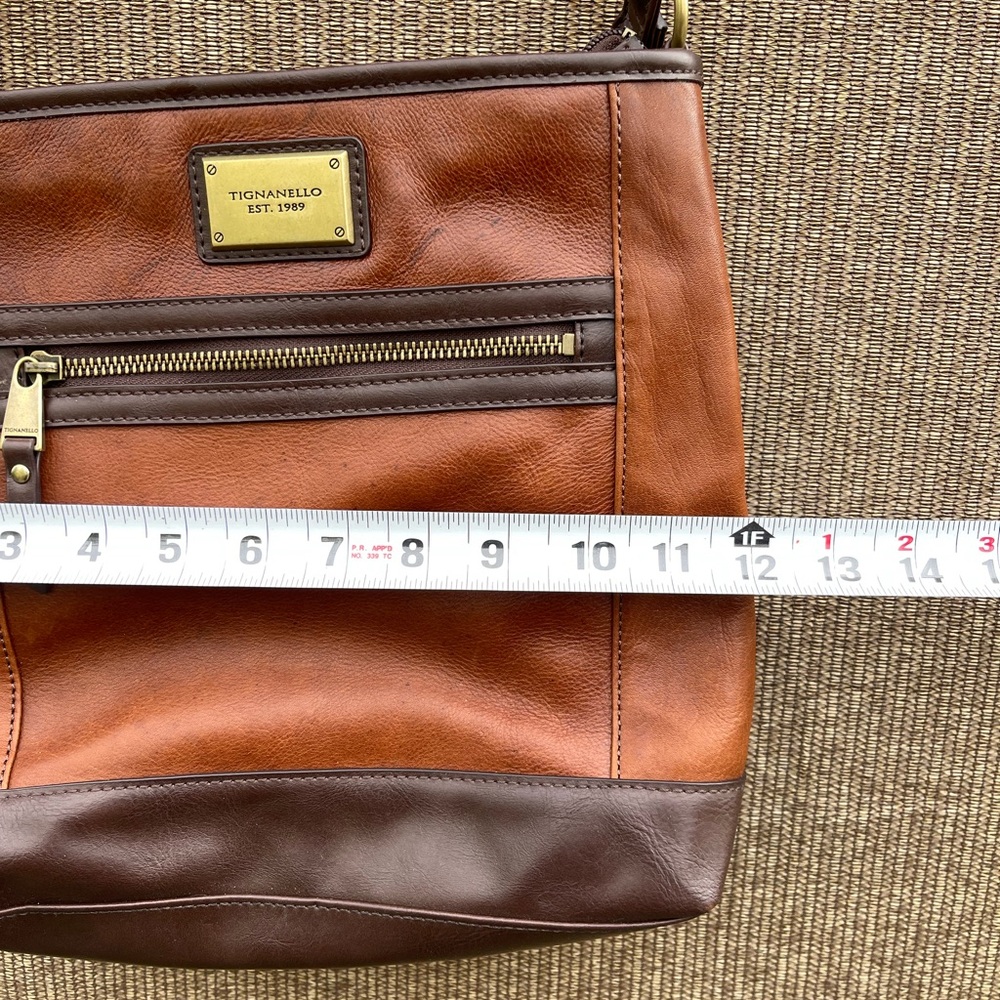 Tignanello Brown Leather Crossbody Bag Multi Zip Pocket - Picture 10 of 14
